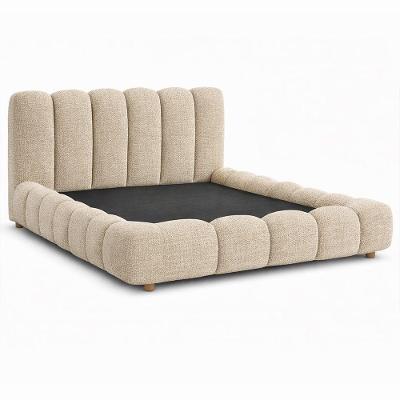 Cama Japonesa King Nuvem com Cabeceira Estofada em Linho Madeira Bege Sallar Home