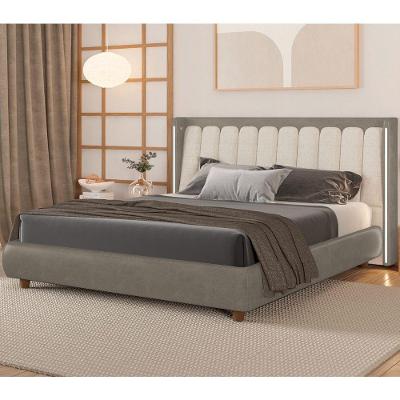 Cama Japonesa King Seo-yeon com Led em Madeira de Eucalipto Cinza Sallar Home
