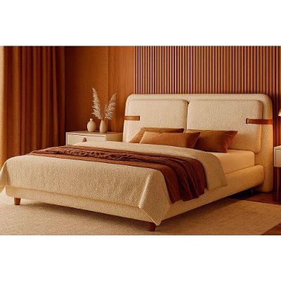 Cama Japonesa King Yun Corea com Cabeceira Estofada Madeira Off White Sallar Home