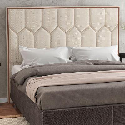 Cabeceira Estofada Stan Queen 165cm no Box Madeira Maciça Linho Bege Off White Linho & Cia