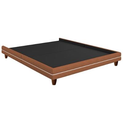Cama Japonesa Casal Corea com Revestimento Courino e Bouclê Suave Madeira Caramelo e Off White
