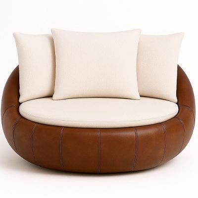 Poltrona Golden Giratória com Courino Confortável Marrom e Off White Sallar Home
