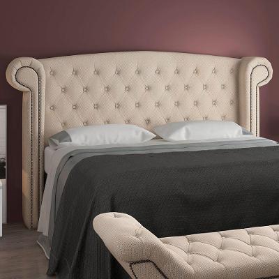 Cabeceira Casal Kendi 182cm com Frame MDF-MDP Estofada Linho Off White e Bege Sallar Home