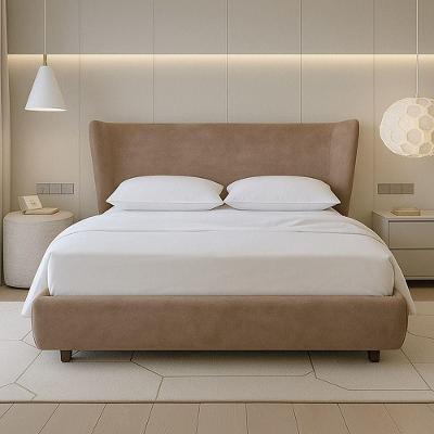 Cama Japonesa Casal Corea Seo com Cabeceira Veludo Marrom Clarinho Madeira Sala Nobre