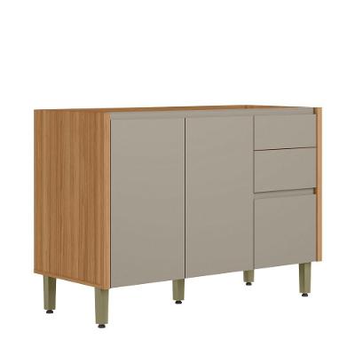 Balcão para Pia Arya 2 Portas 3 Gavetas MDF 120CM Jequitibá e Gris Fosco Sallar Home