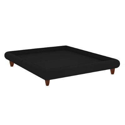 Cama Casal Japonesa 156cm Haru com Pés Madeira Estofada Veludo Preto Sallar Home