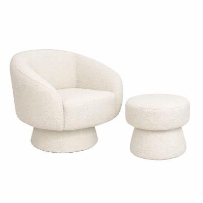 Poltrona Giratória Solis Reclinável com Puff Bouclé Assento Soft Off White Solis