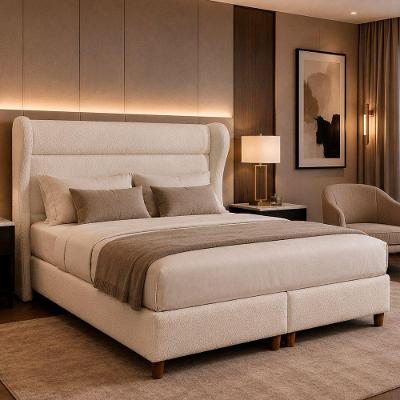Cama Box Queen Elegante com Cabeceira Tecido Bouclé Off White Sallar Home