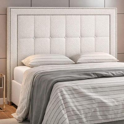 Cabeceira Wellbe Queen 160cm Fixação no Box Estrutura MDF Revestimento Bouclé Off White Sallar Home