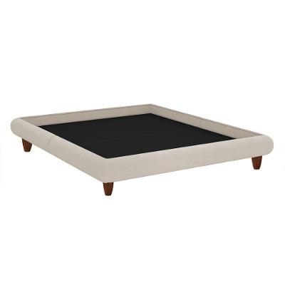 Cama Casal Japonesa Haru com Pés em Madeira Revestimento Linho Off White