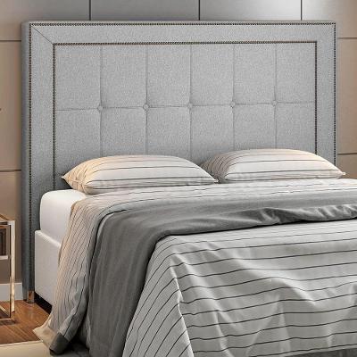 Cabeceira Wellbe King 195cm com Frame Madeira Maciça em Linho Cinza Sallar Home