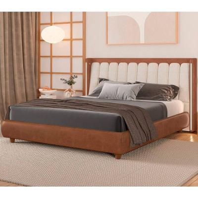 Cama Japonesa Queen Seo-yeon com Led em Madeira Caramelo e Off White Sallar Home