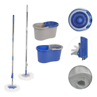 Mop Esfregão Giratório 360o com Balde Duplo Plástico PP Aço Inox Microfibra Azul-cinza Clean Tech