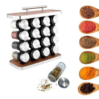 Porta Temperos Aço Inox e Madeira com 16 Potes de Vidro 80ML em Cozinha Inox