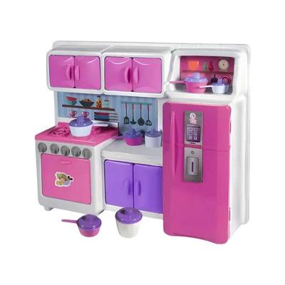Mini Cozinha Infantil Cozinha Cristal com Fogão Geladeira e Panelinhas Rosa Lua de Cristal