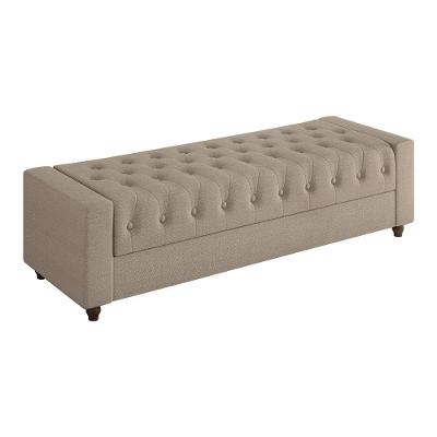 Puff Baú Calçadeira Heste 140CM Casal Linho com Estrutura em MDF Bege Sallar Home