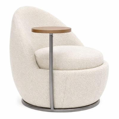 Poltrona Noah com Mesa Lateral Bouclé Confortável Off White Sallar Home