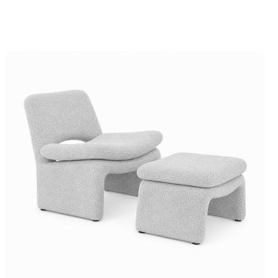 Kit Poltrona Mysa com Puff Bouclé Confortável Cinza Sallar Home