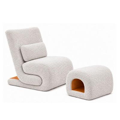 Kit Poltrona Fluxo Reclinável com Puff Bouclé Cinza Sallar Home