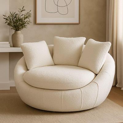 Poltrona Golden Giratória Bouclé Confortável Off White Sallar Home
