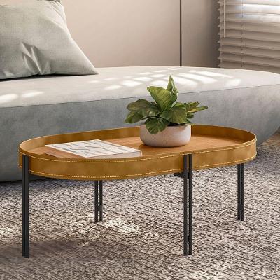 Mesa de Centro Bete Retangular Couro Sintético MDF Metal 93CM Caramelo