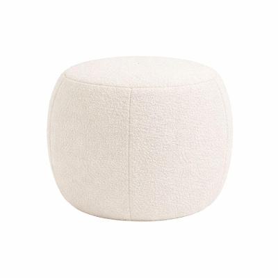 Puff Boreal Redondo Espuma Soft Revestimento Bouclé Off White Sallar Home
