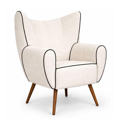 Poltrona Vetra Decorativa com Revestimento Bouclé e Pés de Madeira Off White Sallar Home