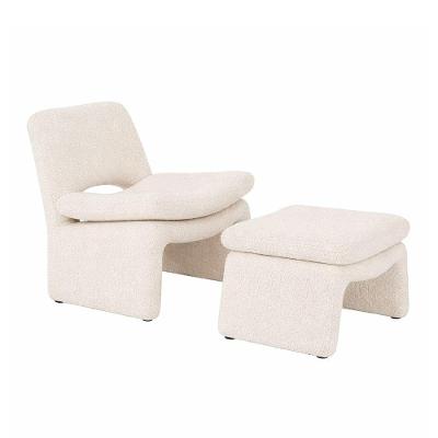 Kit Poltrona Mysa com Puff Bouclé Confortável Off White Sallar Home