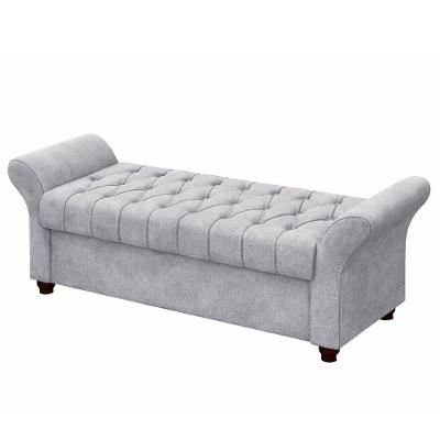 Puff Baú Charles Retangular 140cm Assento Espuma Linho Cinza Sallar Home