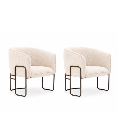 Poltrona Olívia Decorativa Bouclé com Base Aço Confortável Off White Sallar Home