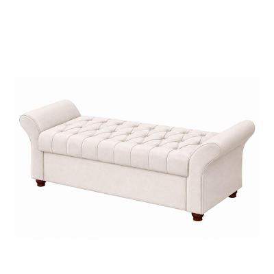 Puff Baú Charles Retangular Espuma Courino Off White Estrutura MDF Charles Jourdan