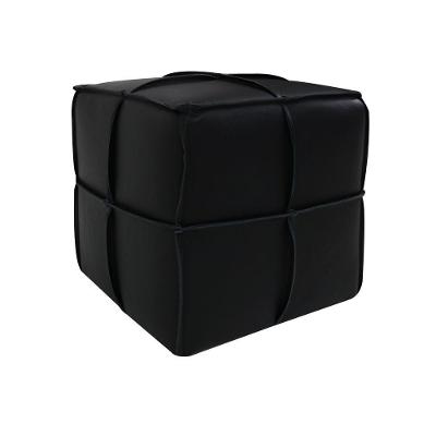 Puff Quadrado Clara 42cm MDF-MDP Revestimento Couro Preto Sallar Home
