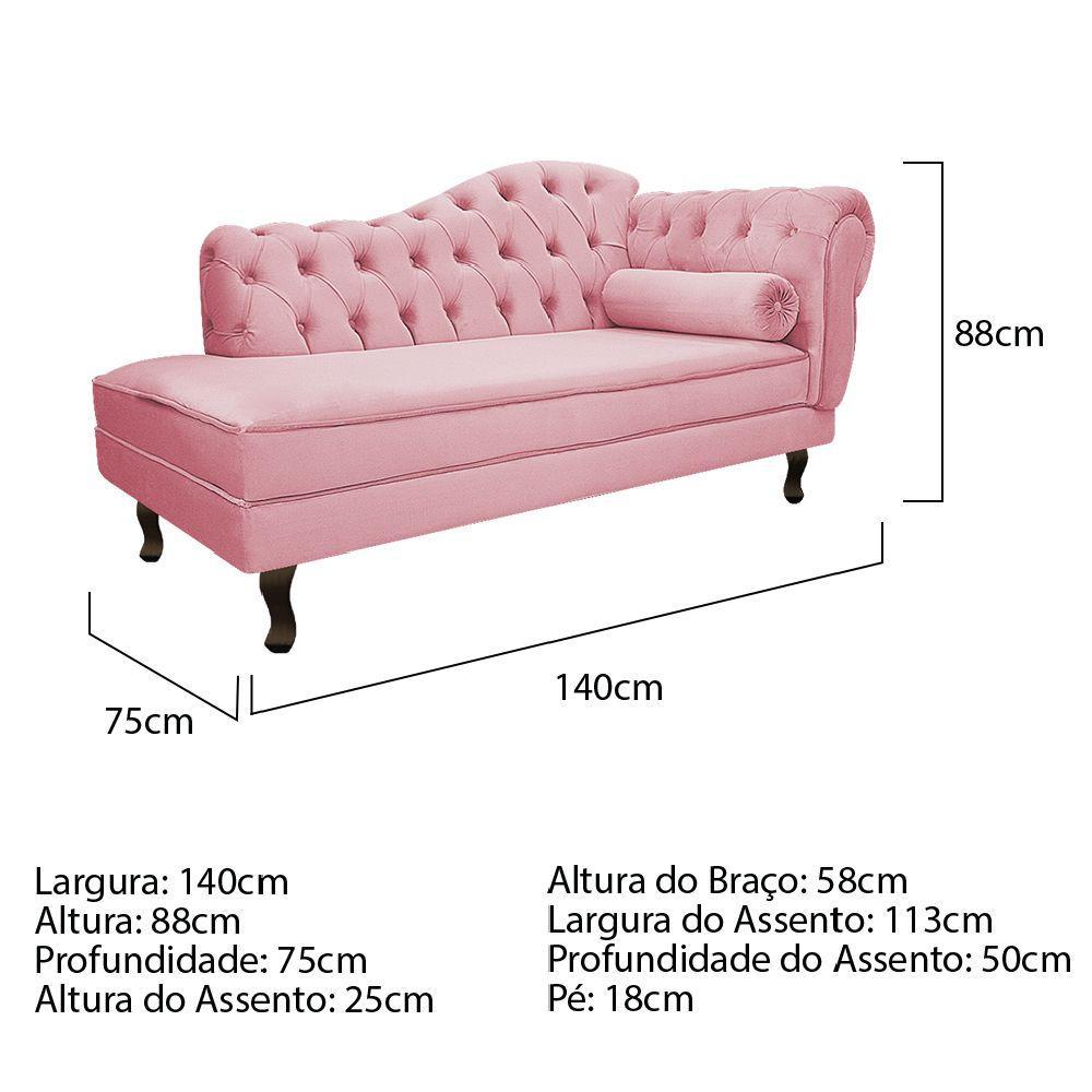 Diva Recamier Diana 140cm Lado Esquerdo Suede Rosa Bebê - 2