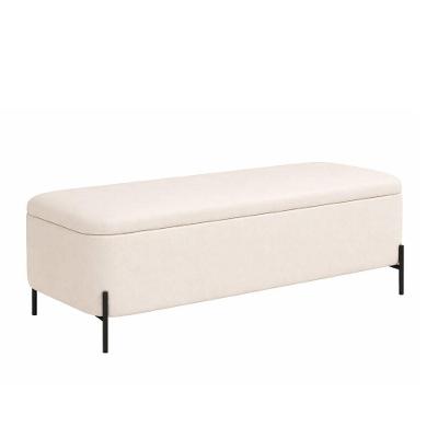 Puff Baú Bella 90cm Pés Retos Courino Revestimento Sintético Off White Bella