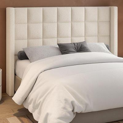 Cabeceira Tratto Bouclé Off White Queen Fixação no Box Estrutura MDF-MDP Revestimento em Tecido