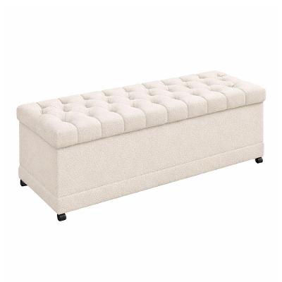 Puff Baú Hermione Boucle 160CM Casal Tecido Boucle Estrutura em Madeira Off White Sallar Home