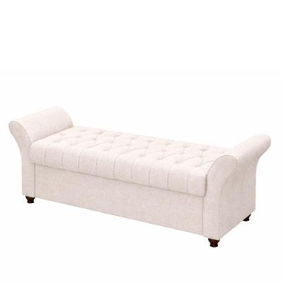 Puff Baú Charles Retangular 140cm Assento Espuma Revestimento Boucle Off White
