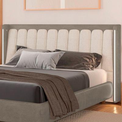 Cabeceira Yeon Queen com LED Madeira Maciça Linho Cinza e Off White Sallar Home
