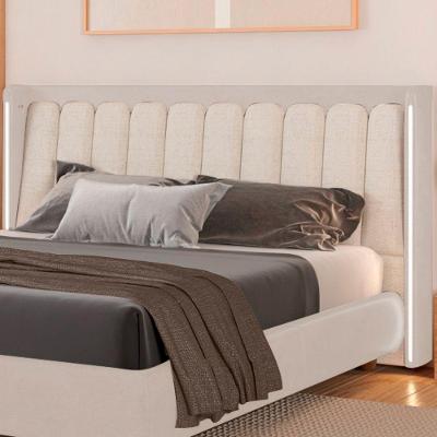 Cabeceira Yeon Facto Casal com Led Madeira Maciça Revestida em Linho Off White Sallar Home