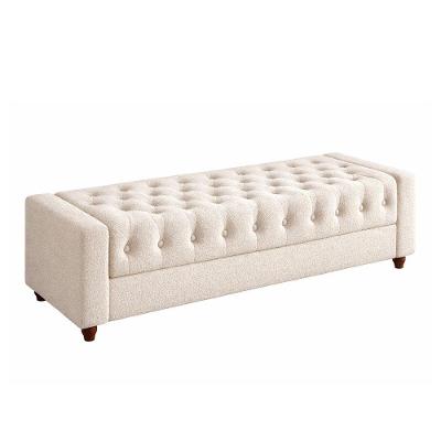 Puff Baú Calçadeira Heste 140CM Casal Boucle com Estrutura em MDF Off White