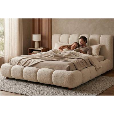 Cama Japonesa Queen Nuvem com Cabeceira Alta Estofada Bouclé Off White Sallar Home