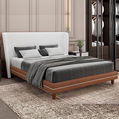 Cama Japonesa Queen Corea com Cabeceira Courino Caramelo e Bouclé Off White Sallar Home