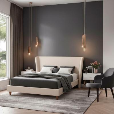 Cama Japonesa King Corea com Cabeceira Madeira Courino Off White Sallar Home