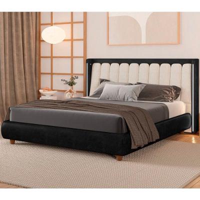 Cama Japonesa Casal Seo-yeon com LED em Madeira Eucalipto Preto Sallar Home
