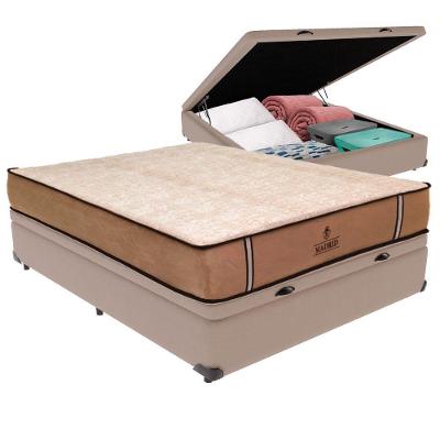 Cama Box com Baú Viúvo Bravus Pillow Top Molas Ensacadas Tecido Bege Vtech