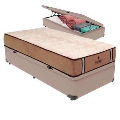 Cama Box com Baú Solteiro Bravus Pillow Top Molas Ensacadas Tecido Bege Vtech
