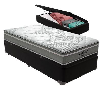 Cama Box com Baú Solteirão Bravus Pillow Top Molas Ensacadas Courino Preto Vtech