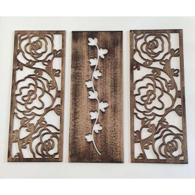 Quadro Decorativo Floral Betume Retangular 50x20cm MDF com Fita Dupla Face