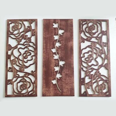 Quadro Decorativo Vazado Floral Retangular 50x20cm MDF Fita Dupla Face Marrom Barroco Up Art