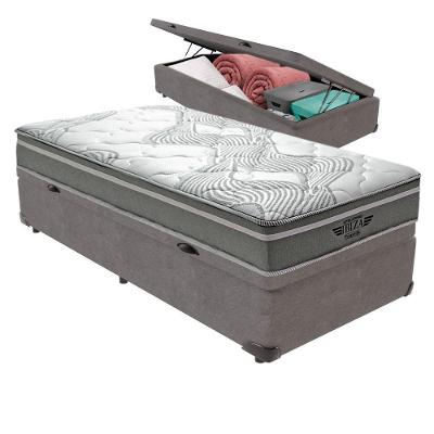Cama Box com Baú Solteiro Bravus Pillow Top Molas Ensacadas Courino Cinza Vtech